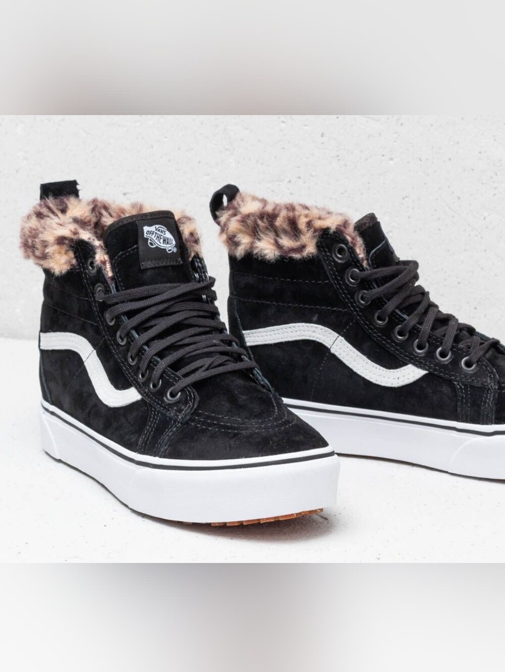 Vans Sk8-Hi MTE Black Suede Leopard Faux Fur Winter Boots Men 7.5 Women 9 - 3M